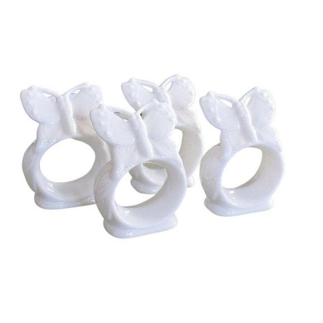 White Ceramic Butterfly Motif Napkin Rings - Set of 4 For Sale - Image 4 of 4