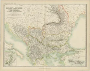 Antique Map of Turkey in Europe with Bulgaria by Johnston, 1909