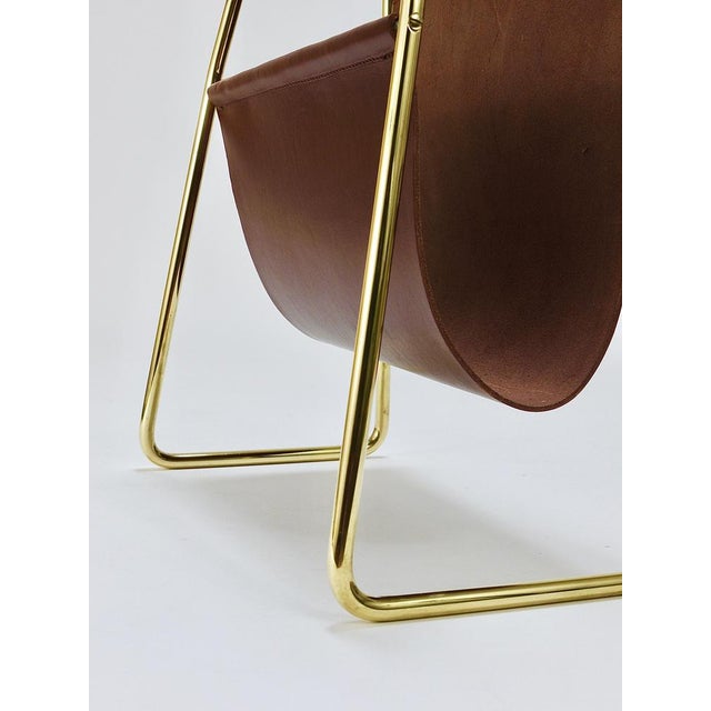 Mid-Century Magazine Rack in Brass and Brown Leather attributed to Carl Auböck, Austria, 1950s For Sale - Image 14 of 18