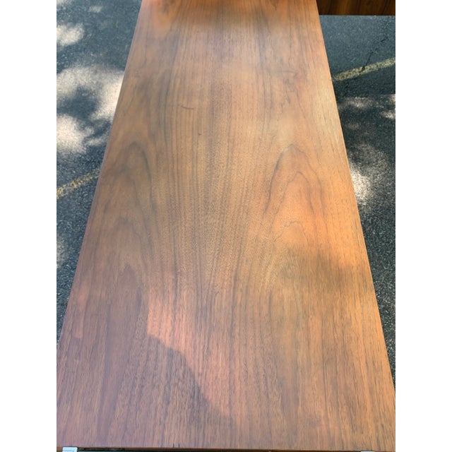 1950s Hugh Acton Walnut + Aluminum 3 Piece Executive Desk For Sale - Image 11 of 12