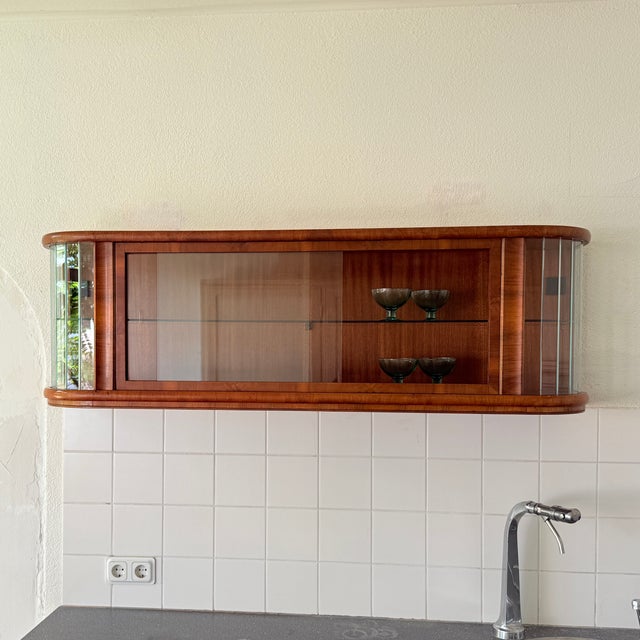 1960s Mid-Century Modern Polish Wall Showcase Cabinet in Beveled Glass and Wood Veneer, 1960s For Sale - Image 5 of 15