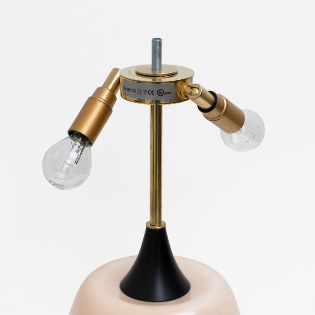 Italian Murano Glass Table Lamps in Blush Pink with Brass Details, 2000, Set of 2 For Sale - Image 6 of 8