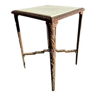Early 20th Century Cast Iron Art Deco Monkey Table With Milk Glass Top by Howell Furniture Company For Sale