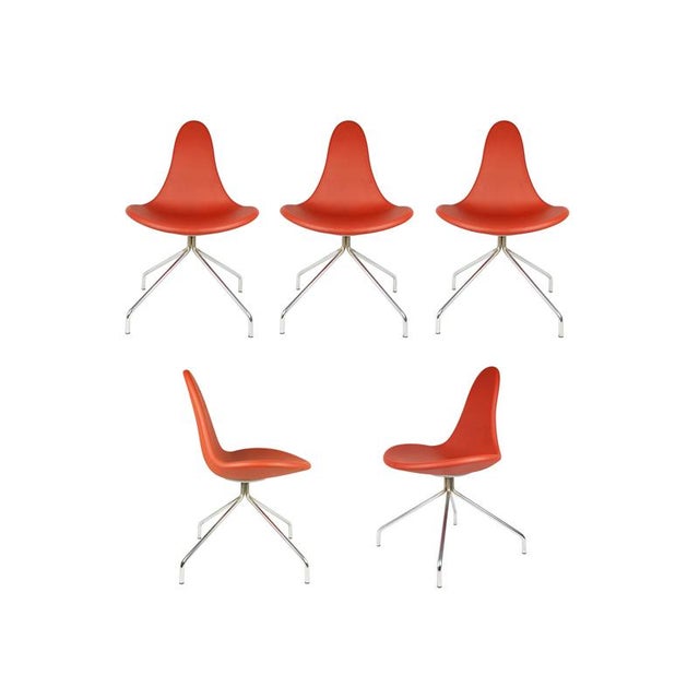 Italian Chrome-Plated Metal Base and Red Polyurethane Seating Chairs, 1990s, Set of 5 For Sale - Image 18 of 18