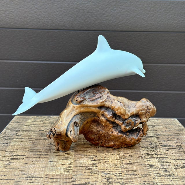 Wood Vintage John Perry Dolphin Sculpture on Burled Teak Root Base For Sale - Image 7 of 10
