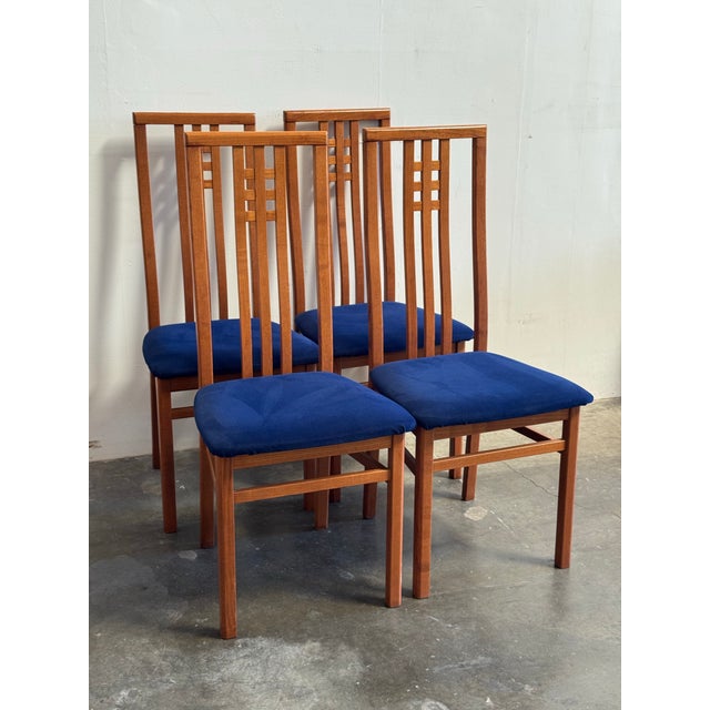 Late 20th Century Italian Dining Chairs by Ims SRL - Teak & Dark Blue Wool - Set of 4 For Sale - Image 9 of 10
