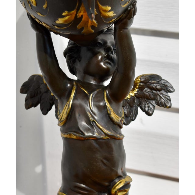 Antique Gilt Bronze Cherub Figure Holding Shell Form Centerpiece Bowl For Sale - Image 9 of 18