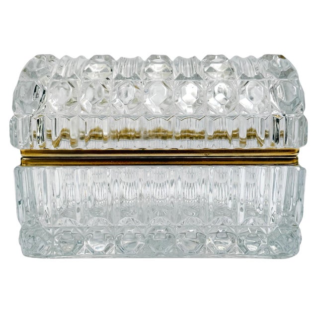 Vintage Large Domed Crystal Casket Box With Brass Frame For Sale - Image 12 of 16