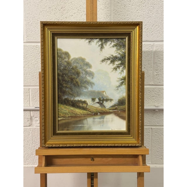 River Bridge with Figures in English Countryside by 20th Century British Artist Circa 1995 For Sale - Image 11 of 17