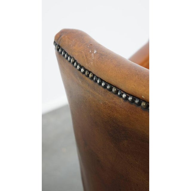 Cognac Colored Sheepskin Dining Room Chair with Armrests For Sale - Image 12 of 15