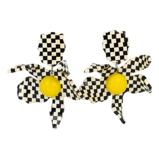 Kaso Black and White Massive Flower Dangle Earrings For Sale
