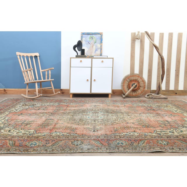 1970s Vintage Persian Handmade Wool Cotton Orange Oversized Rug For Sale - Image 9 of 9