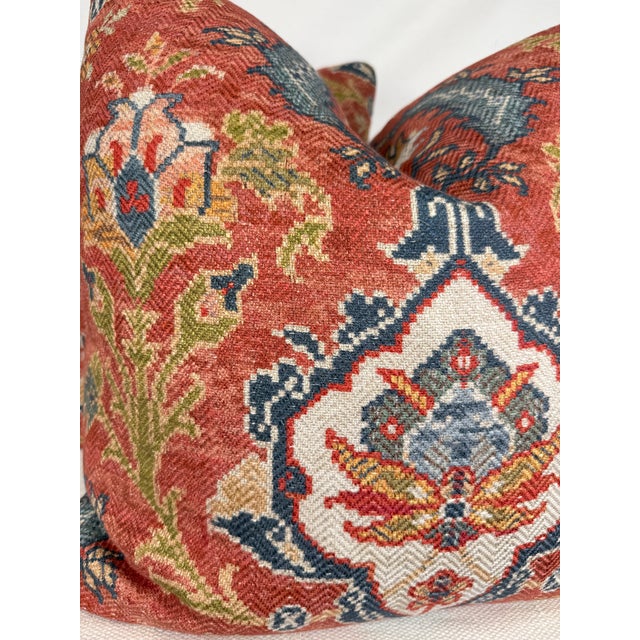Custom pair of 22" pillows covered in Colefax & Fowler "Floriana" in color red. These pillows have tapered corners to...