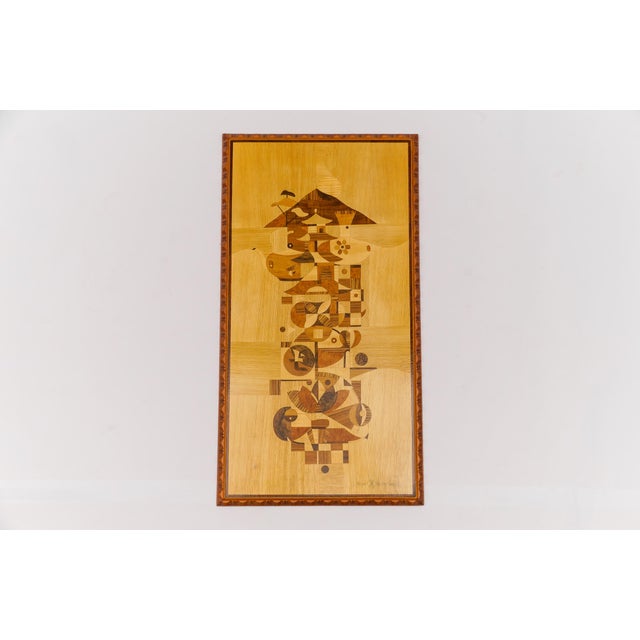 Rene Berg, Wooden Inlays Art, 1975, Beech, Teak and Wood For Sale - Image 9 of 9
