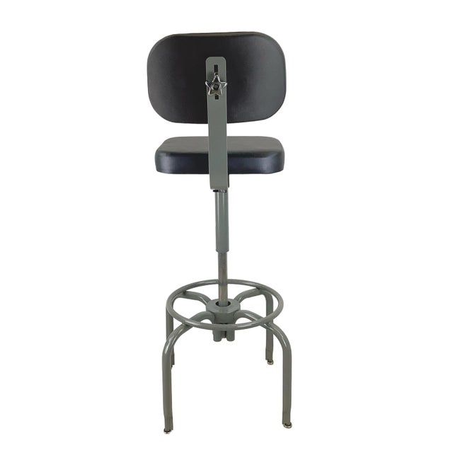 Late 20th Century Vintage Industrial Adjustable Drafting Stool With Backrest and Footrest For Sale - Image 5 of 18