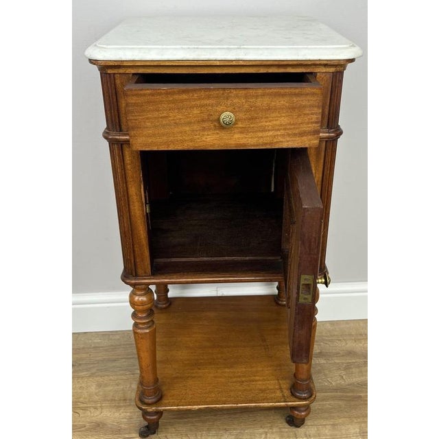 Antique French Walnut Bedside Table with Marble Top For Sale - Image 15 of 16