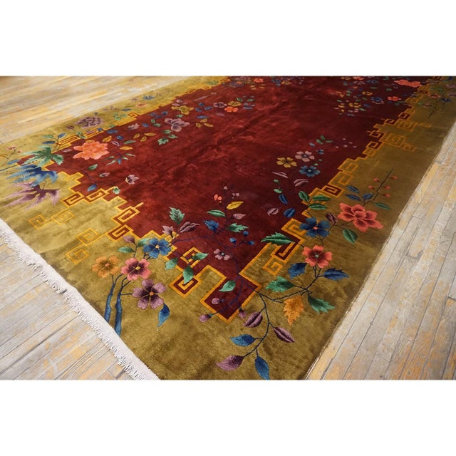 Art Deco 1920s Large Long Narrow Antique Red Shah Abbas Floral Chinese Art Deco Rug For Sale - Image 3 of 9