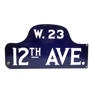 Antique New York City Porcelain Double Sided Humpback Sign - 12th Ave. And W. 23 St. - Chelsea For Sale