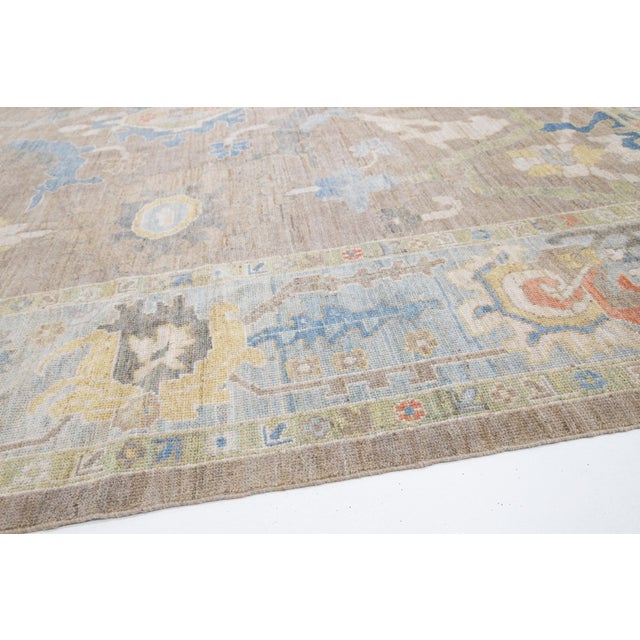 11 X 14 Modern Designed Sultanabad Wool Rug Handmade in Warm Beige For Sale - Image 13 of 13