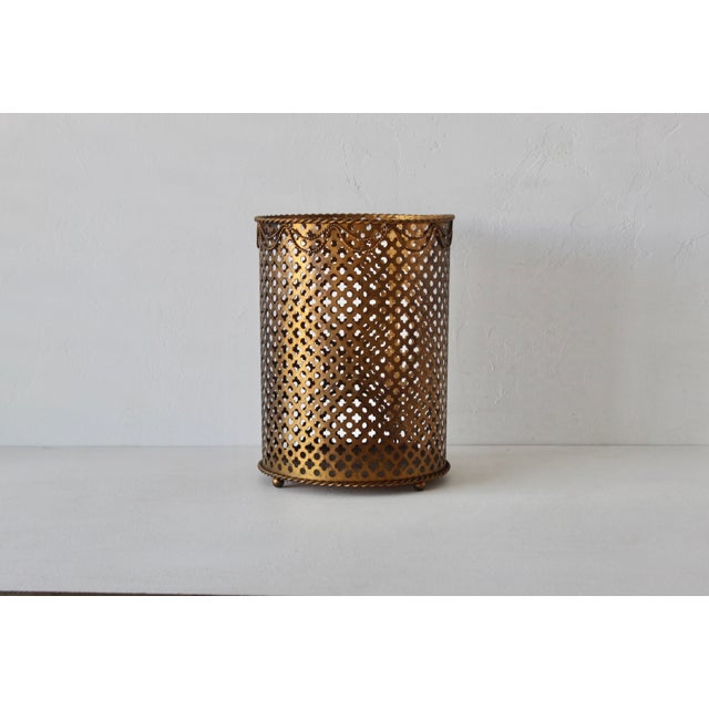 Li Puma Italian Style Regency Gilt Metal Paper Wastebasket Mid 20th Century For Sale - Image 12 of 13