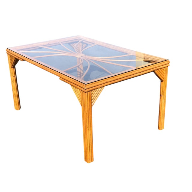 John McGuire Vintage Rattan Dining Set with Six Chairs attributed to McGuire For Sale - Image 4 of 12