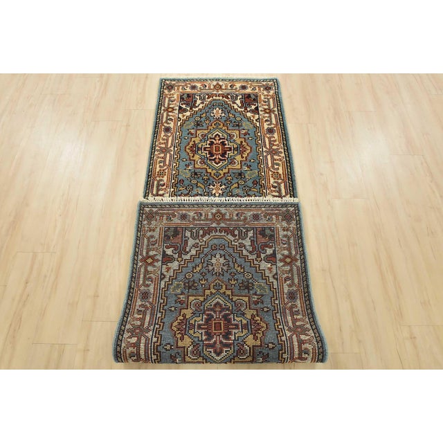 Heriz Runner 2’6” X 8′ Blue Wool Tribal Hand-Knotted Oriental Rug For Sale - Image 11 of 12