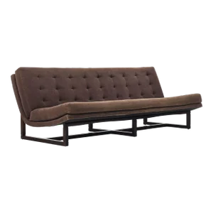 Milo Baughman Three Seat Scoop Sofa / Couch in Original Mocha Brown on Walnut Frame, USA, circa 1970's