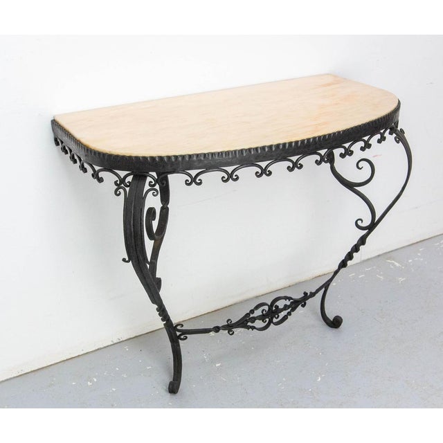 French Console Table in Wrought Iron with Marble Top, 1960 For Sale - Image 3 of 14