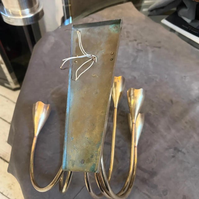 Set of Two 1940s Gio Ponti Style Mid-Century Modern Solid Brass Wall Sconces For Sale - Image 11 of 16