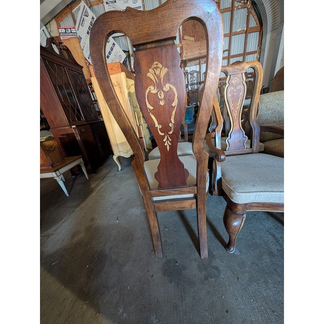 Set of 6 Vintage Gilt-Inlaid Dining Chairs 2 Armchair + 4 Side Chairs With Gold Scrollwork, Cabriole Legs & French Provincial Sty For Sale - Image 11 of 16