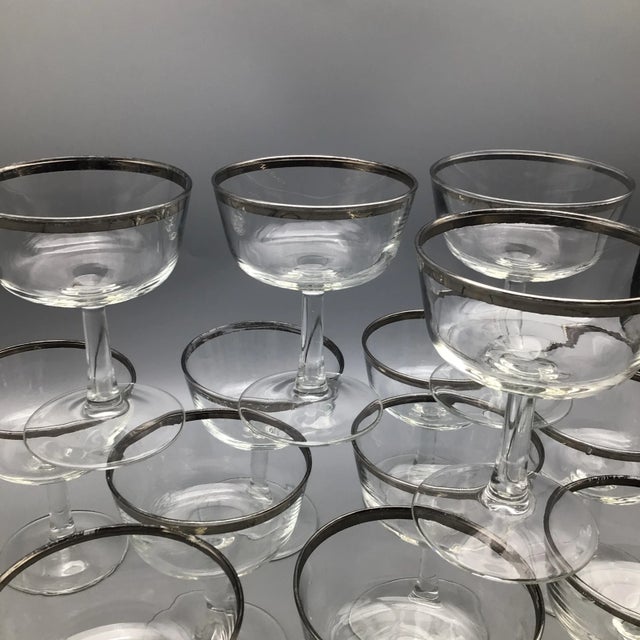 French Platinum Rim Crystal Champagne/Sherbet Glasses-Set of 11 For Sale - Image 4 of 13