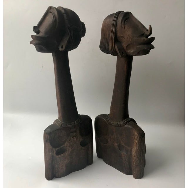 Mid 20th Century Vintage Mid-Century African Companion Wood Sculptures - A Pair For Sale - Image 5 of 10