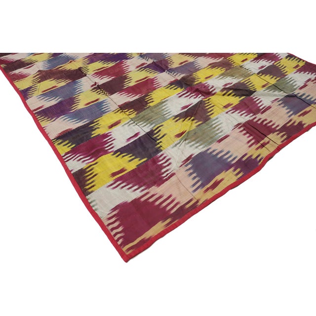 Beige Vintage Uzbek Tribal Silk Ikat Wall Hanging, 1920s For Sale - Image 8 of 16