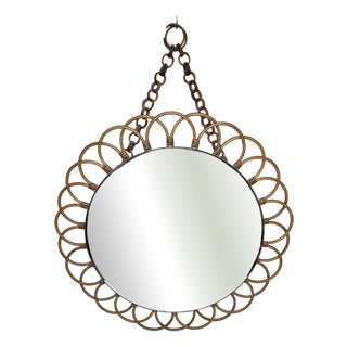 Rattan Sunburst Mirror, 1970s For Sale