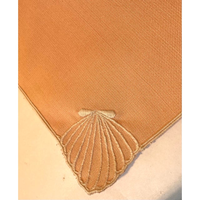 Salmon Dinner Napkins With Embroidered Shell Design - Set of 4 For Sale - Image 4 of 4