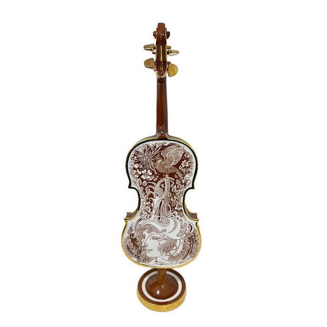 Porcelain Violin by Endre László Saxon for Hollohaza, 1970s For Sale - Image 4 of 15
