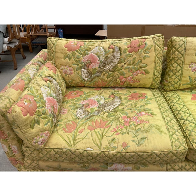 1980s Vintage 1980s Custom-Made Thomasville Chinoiserie Floral & Bird Sofa For Sale - Image 5 of 16