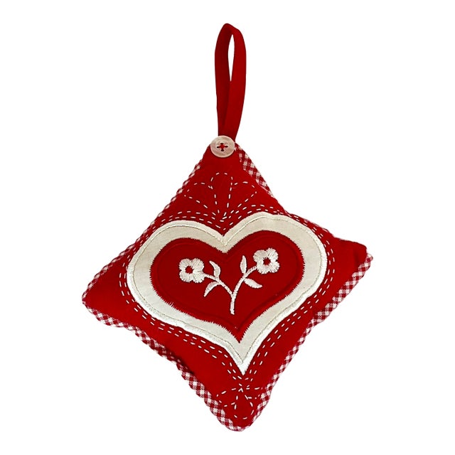 Vintage Gustavian Swedish Arts & Crafts Valentine Gingham Heart Door Knob Hanger. For Sale