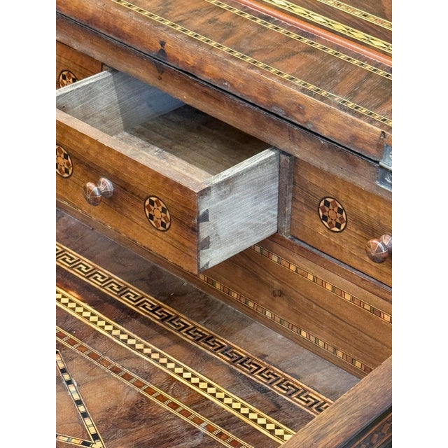 Wood Mid-19th C. Middle Eastern Marquetry Inlaid Davenport Desk For Sale - Image 7 of 18