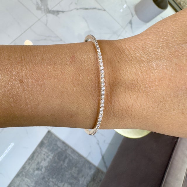 14k Rose Gold Half Eternity Tennis 1.35ct Diamond Bangle Bracelet For Sale - Image 12 of 12