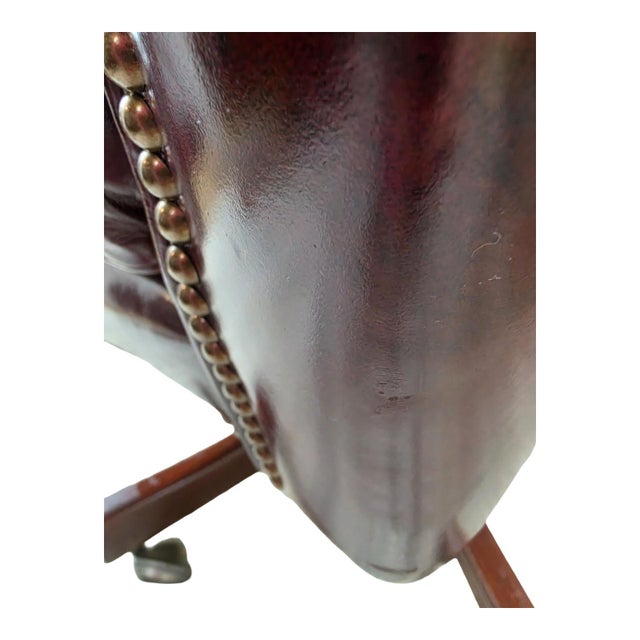1994 Classic Leather Burgundy Top-Grain Leather Tufted Executive Swivel Chairs – Pair For Sale - Image 9 of 12