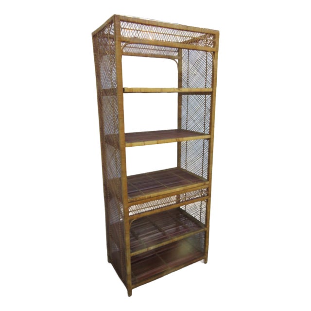 Late 20th Century Bamboo Wicker Rattan Display Shelving Unit Etagere 6161 For Sale