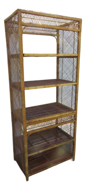 Late 20th Century Bamboo Wicker Rattan Display Shelving Unit Etagere 6161
