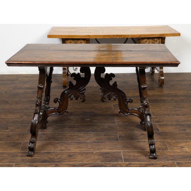 Italian 18th Century Baroque Walnut Fratino Console Table with Carved Foliage For Sale - Image 9 of 12
