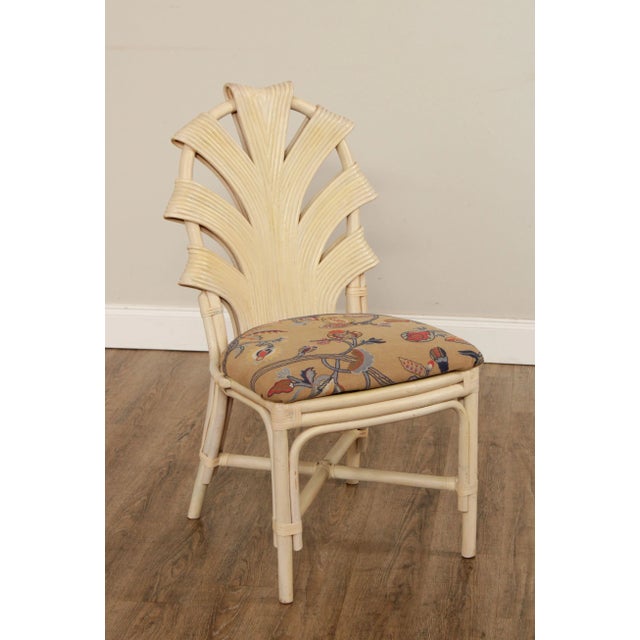 High Quality Split Reed Rattan Sculptural Back Side Chair with Custom Upholstered Seat