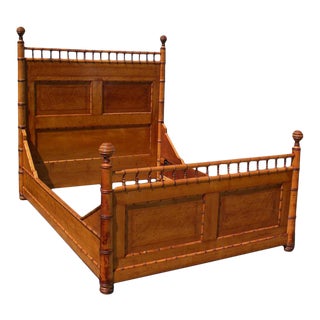19th Century Aesthetic Movement Birds Eye Maple Faux Bamboo Queen Bedframe For Sale