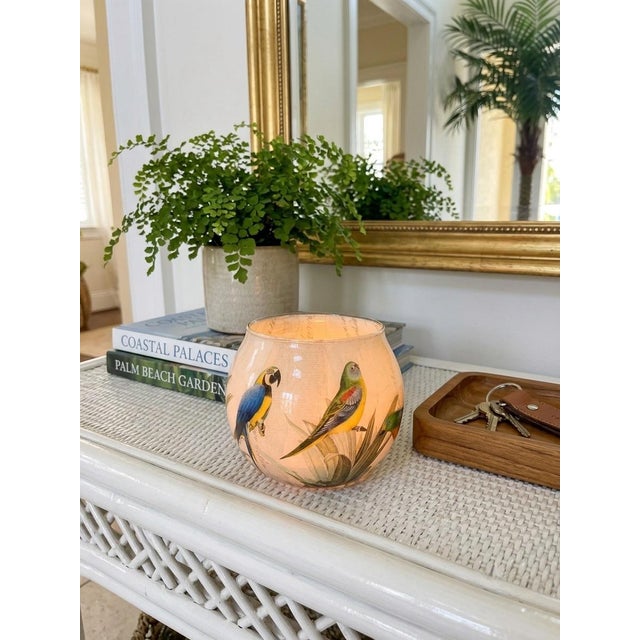 Vintage Tropical Avian Decoupage Glass Hurricane Bowl For Sale - Image 9 of 12