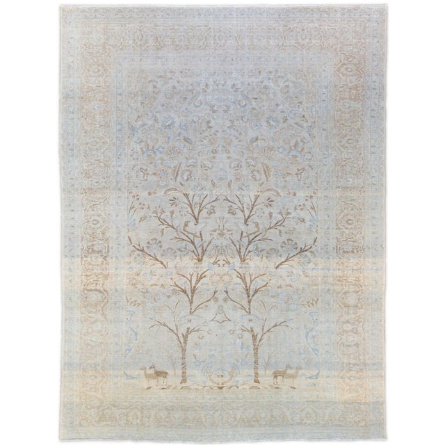Blue 1930s Antique Tabriz Handmade Botanical Designed Blue Wool Rug For Sale - Image 8 of 8