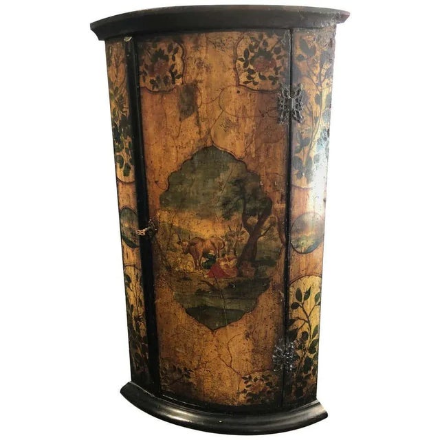 Yellow Late 18th Century Dutch Bow Front Painted Pine Corner Cupboard With Butterfly Hinges For Sale - Image 8 of 8