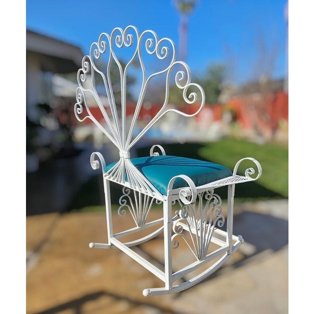 Vintage Wrought Iron Peacock Rocking Chair For Sale - Image 11 of 17